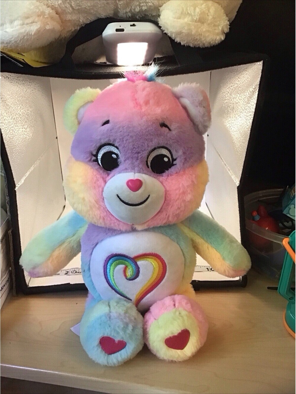 Care Bears Unlock The Magic Rainbow Heart Togetherness Plush TieDye Bear 11"